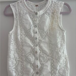 Free People White Lace Short Sleeve Top